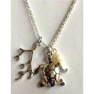 Silver Pearl Turtle Coral Necklace Sea Life 18"
